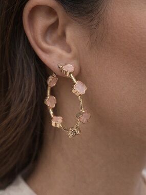 Nordstrom Gold Hoop Earrings with Blush Pink Floral Accents